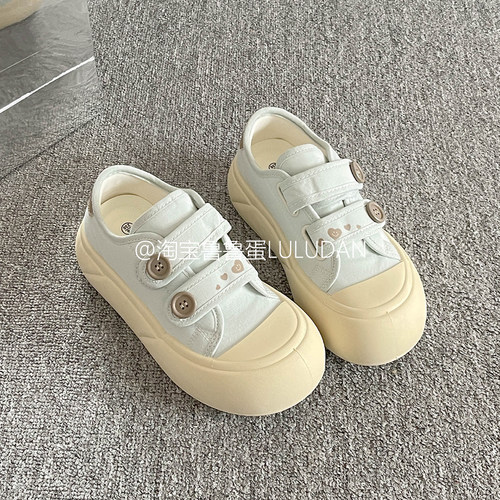 鲁鲁蛋韩系小众板鞋女款2026新款春秋厚底小白鞋子女鞋百搭面包鞋