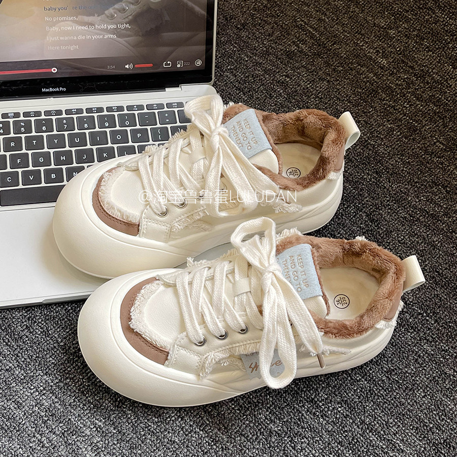 鲁鲁蛋 韩系百搭chic鞋子板鞋女款2025新款户外厚底小白鞋面包鞋,女鞋,休闲板鞋,淘宝优惠券,粉丝福利购,淘宝优惠卷