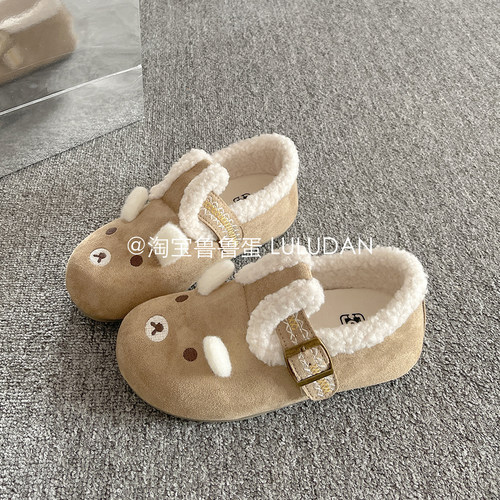 鲁鲁蛋 保暖一脚蹬全包勃肯鞋女2025新款冬季加绒板鞋可爱毛毛鞋