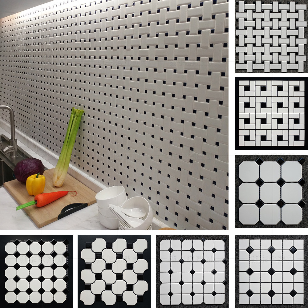 黑白拼陶瓷马赛克 八角形卫生间浴室墙砖 阳台厕所防滑地砖
