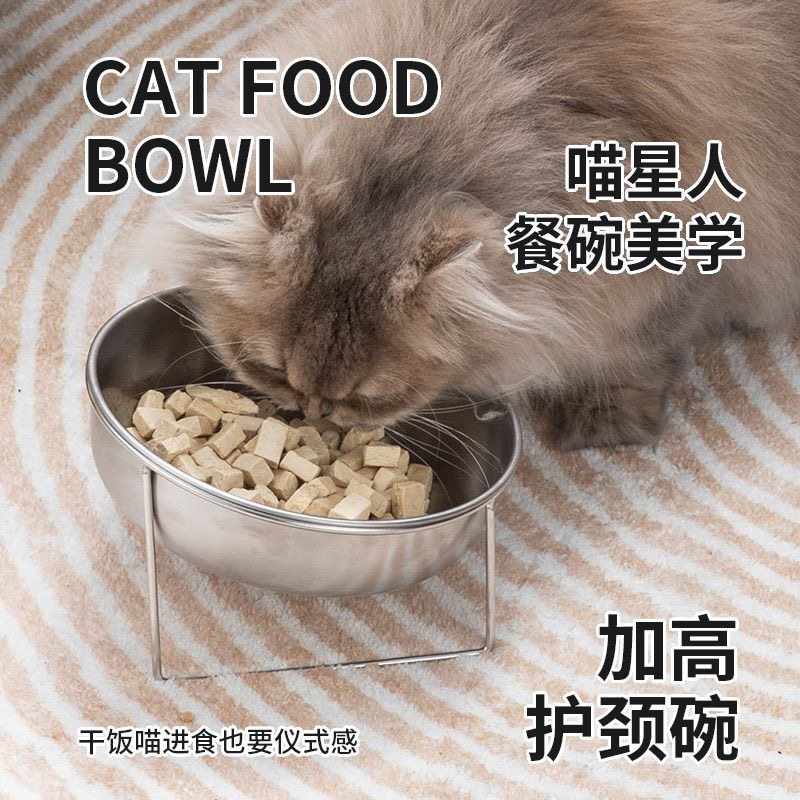 不锈钢双碗宠物狗食316猫咪饭碗喝水颈椎二合一打翻斜口食盆猫碗