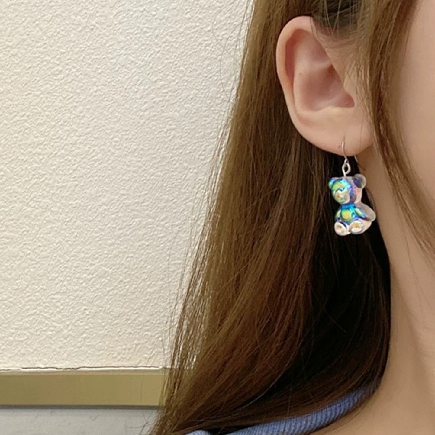 疯狂动物城小熊造型炫彩色渐变耳环女个性可爱卡通耳坠无耳洞耳夹