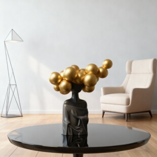 简约风金色球体人像3D模型摆件轻奢高级感创意装饰品