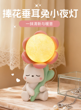 治愈系可爱兔子床头灯卧室高颜值氛围感台灯儿童房床头柜装饰摆件