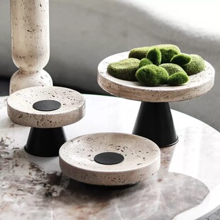 轻奢现代简约石材果盘高脚杯创意设计师家居装饰摆件