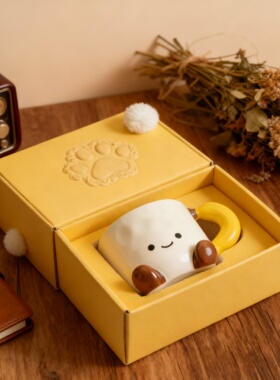 可爱笑脸陶瓷马克杯带盖礼盒装