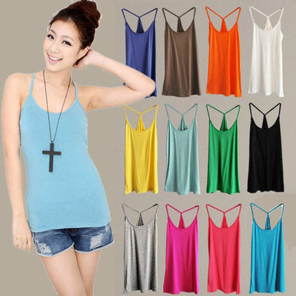 夏季新品款女装外穿内搭纯棉修身Y字吊带美背弹力性感小背心打底