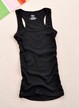 春夏季内搭外穿女装中长款纯棉全棉运动风打底工字型背心潮修身