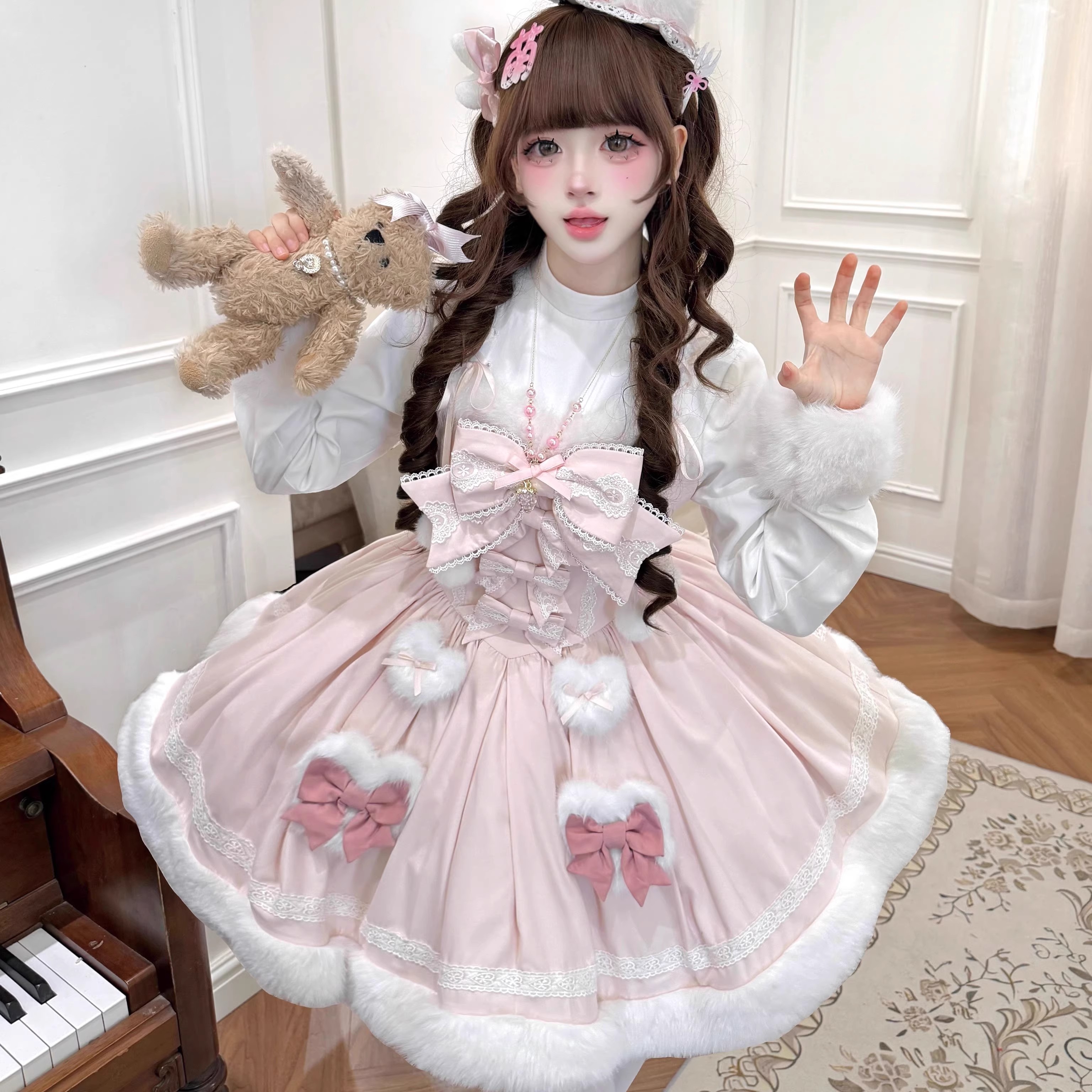 甜梦匣甜梦小兔lolita甜美温柔毛绒小兔斗篷套装洛丽塔连衣裙