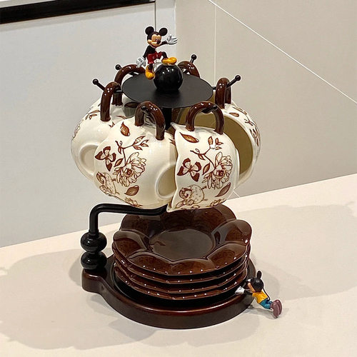 中古风陶瓷咖啡杯碟套装送收纳架