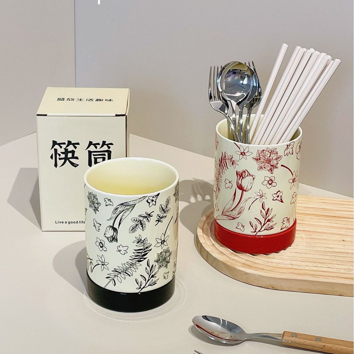 中古风陶瓷筷子篓筷笼家用筷子筒家用勺子筷子收纳盒筷筒置物架,餐饮具,餐具笼/架,淘宝优惠券,粉丝福利购,淘宝优惠卷