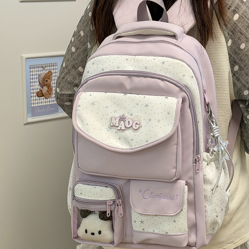 韩版学院风双肩包女学生校园大容量减负书包星星印花背包2026新款
