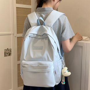 日系ins高中生书包女初中生学院风双肩包纯色大学生简约百搭背包