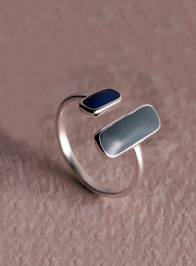 几何双色开口银戒指女ins冷淡风