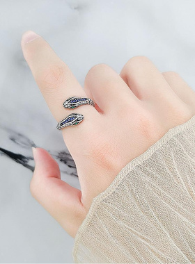 s925纯银蛇盘绕镶钻戒指女ins冷