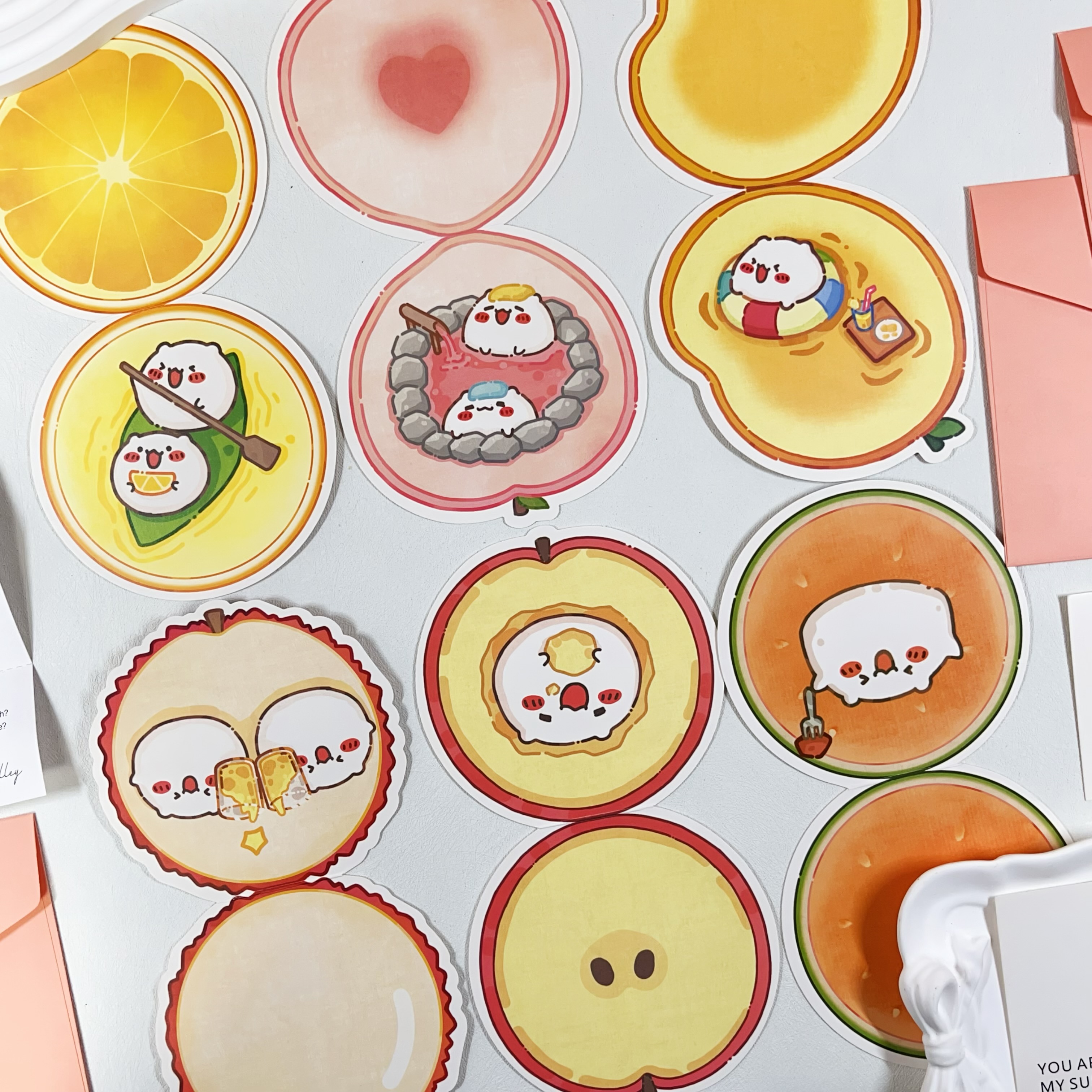 [现货]圈次方文创与慢墩墩可爱贴纸原创手帐贺卡折页异型闪砂卡