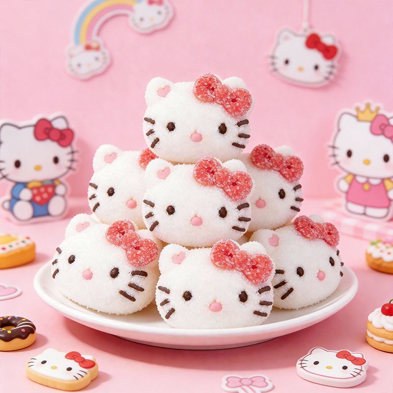 2026网红KT凯蒂粉色猫棉花糖可爱卡通造型儿童糖果蛋糕装饰软糖