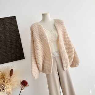 麻豆/托斯卡纳的秋_温暖羊驼绵羊毛 重磅手钩感粗针大开衫