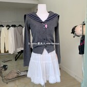 24SS 毛衣春季 推荐 ～韩国学院风灰色海军领撞色显瘦少女开衫