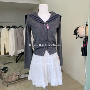 毛衣春季 ～韩国学院风灰色海军领撞色显瘦少女开衫 推荐 24SS