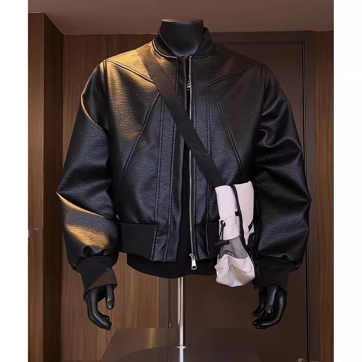 黑色解构拼接皮衣外套男款秋季高级感痞帅棒球服美式短款机车夹克