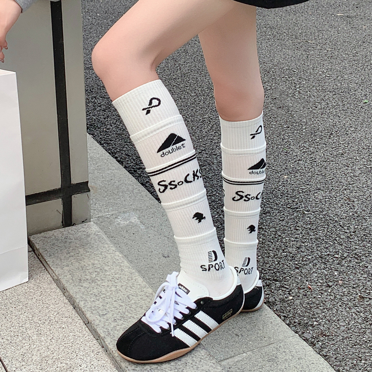白色多层拼接小腿袜辣妹美式运动风足球袜压力高筒潮牌字母长筒袜,女士内衣/男士内衣/家居服,中筒袜,淘宝优惠券,粉丝福利购,淘宝优惠卷