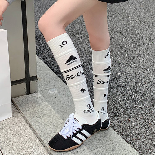 多层拼接字母小腿袜女美式运动风
