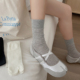 浅灰色二指袜女夏薄款 miu系竖条纹分趾袜无骨百搭显瘦堆堆二趾袜
