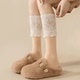 加厚蕾丝花边长靴袜女小腿袜秋冬季 加绒保暖中筒雪地袜马丁靴长袜
