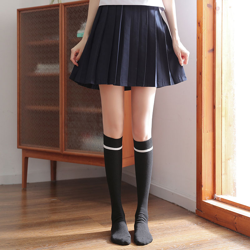 制服一杠中长ins风竖条小腿袜