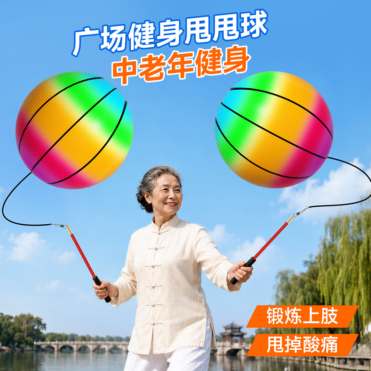 老年人锻炼弹跳球健身甩甩球成人运动球儿童玩具蹦蹦球手甩弹力球