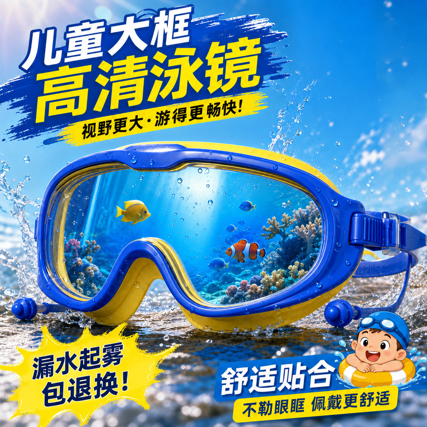儿童大框泳镜高清防水防雾游泳用图片