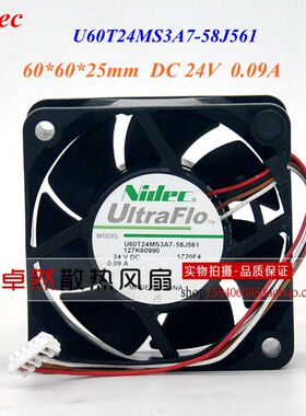 原装NIDEC U60T24MS3A7-58J561 24V 0.09A 6025 6CM 4线散热风扇