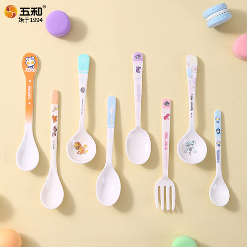 五和儿童勺子食品级密胺防摔