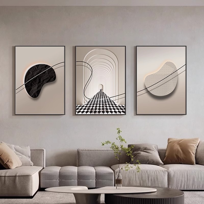 现代简约客厅装饰画轻奢高级感艺术沙发背景墙壁画抽象三联挂画图片
