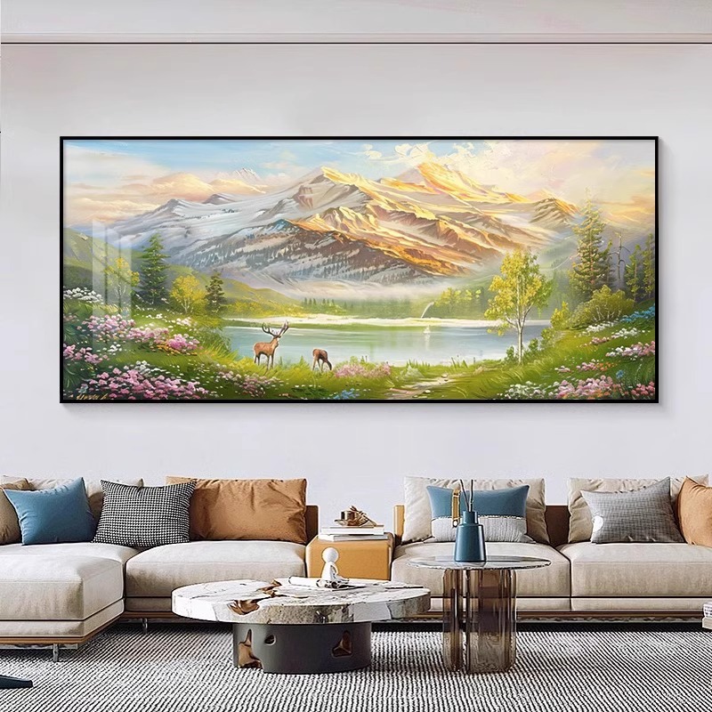 客厅装饰画风景手绘油画沙发背景墙挂画背有靠山壁画高档大气现代图片