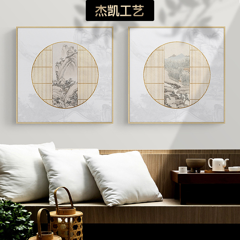 禅意轻奢新中式客厅装饰画背景墙画日式原木风山水画餐厅茶室挂画图片