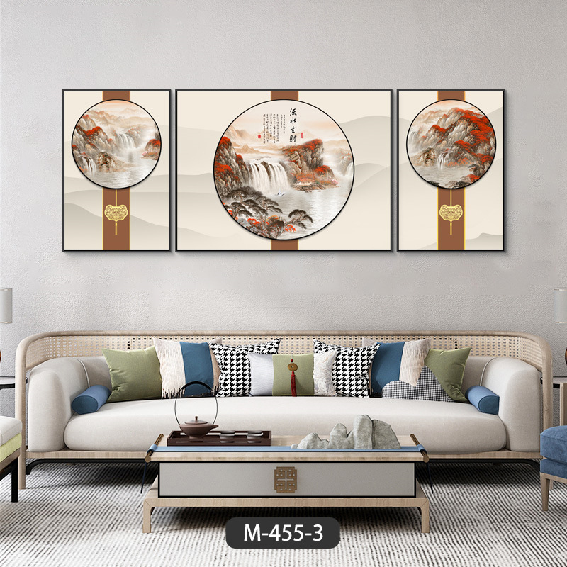 新中式山水画客厅装饰画沙发背景墙壁画办公室书房茶室三联画挂画图片
