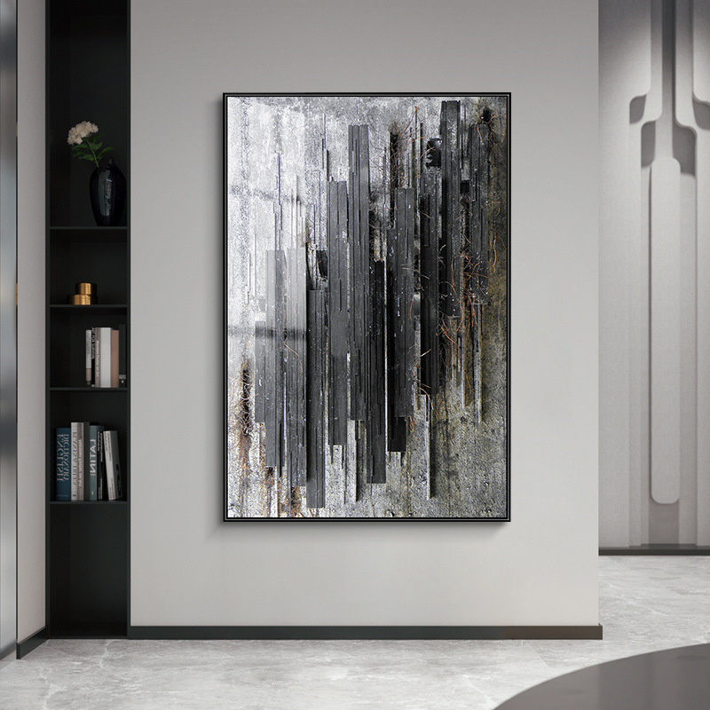 现代简约抽象装饰画工业风客厅背景墙挂画样板房玄关挂画黑白艺术图片