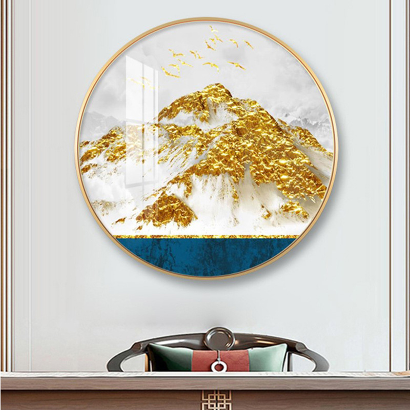 走廊玄关装饰画人气客厅背景墙挂画圆形山水风景画中式晶瓷水晶画图片
