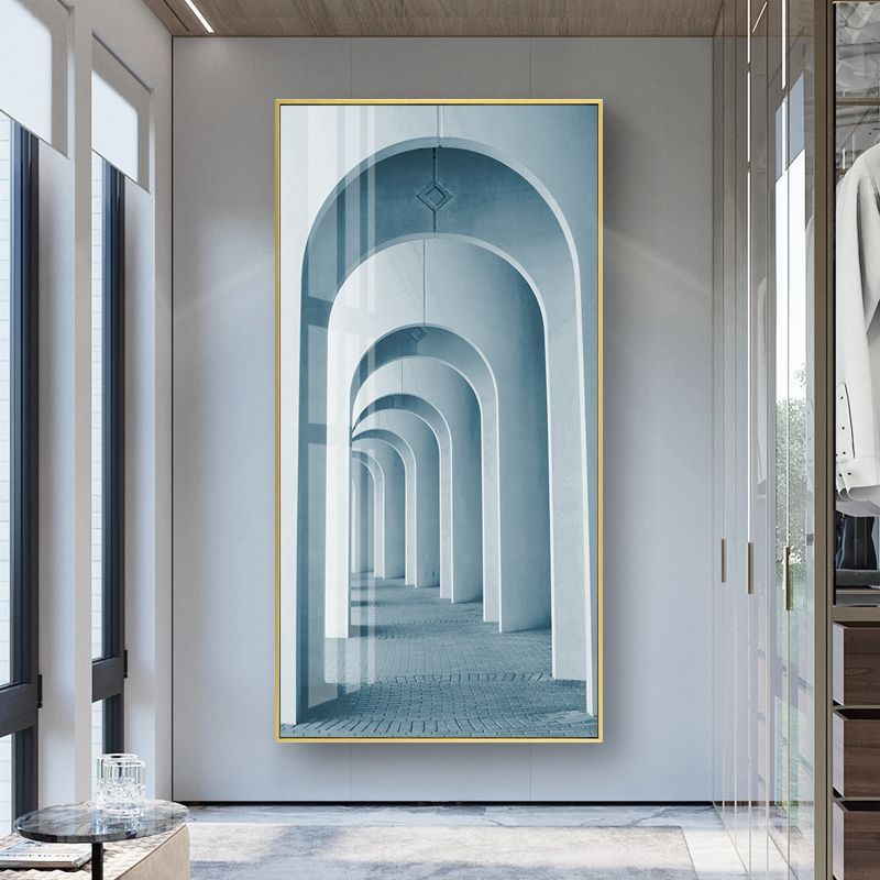 北欧玄关装饰画过道走廊空间艺术挂画长竖版粉色建筑壁画莫兰迪色图片