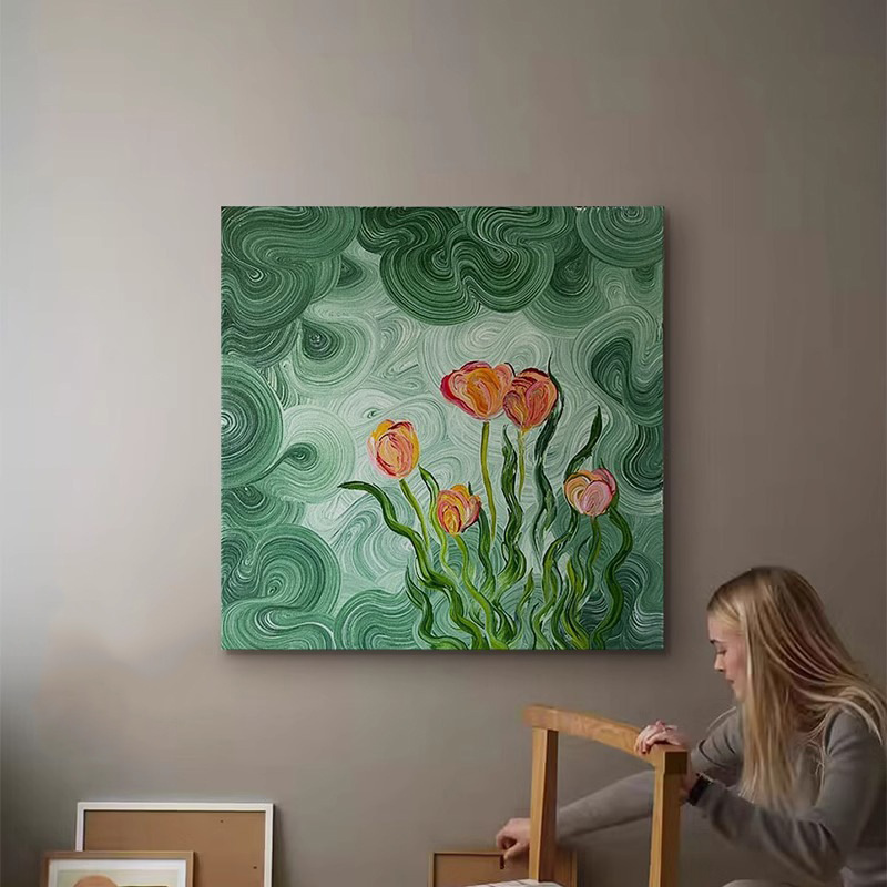 小众艺术高级感客厅沙发背景墙装饰画植物花卉玄关餐厅正方形挂画图片