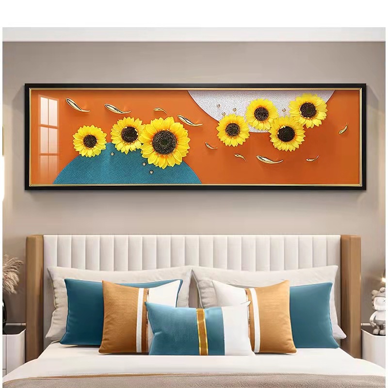 现代新中式床头装饰画手工立体向日葵实物画酒店卧室墙面装饰挂画图片