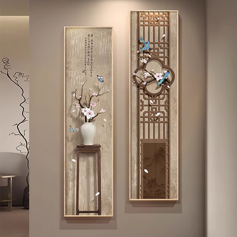 双喜临门玄关装饰画新中式喜上眉梢复古走廊尽头壁画茶室布置挂画图片