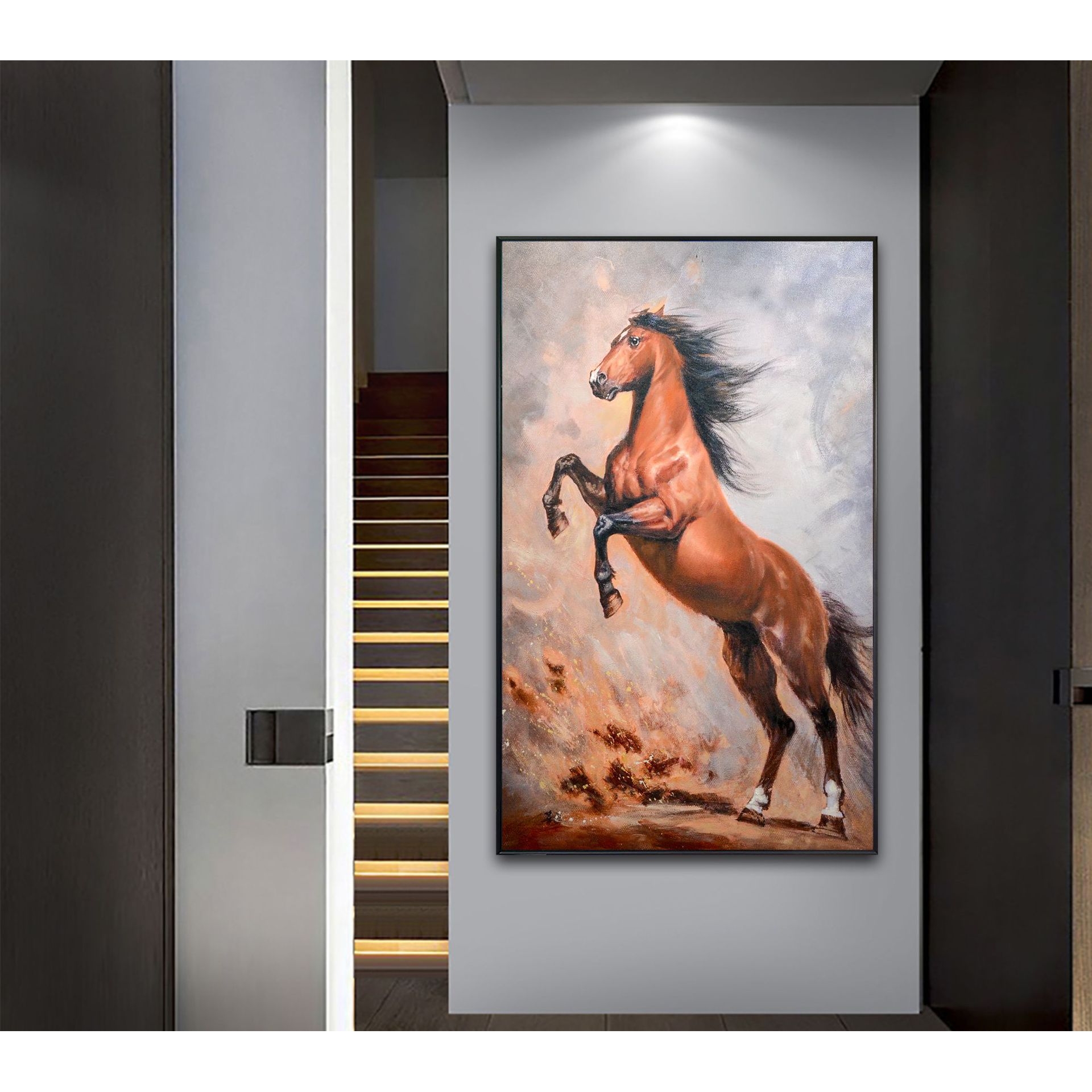 简约轻奢玄关客厅墙面挂画高端艺术个性大气骏马纯手绘油画装饰画图片