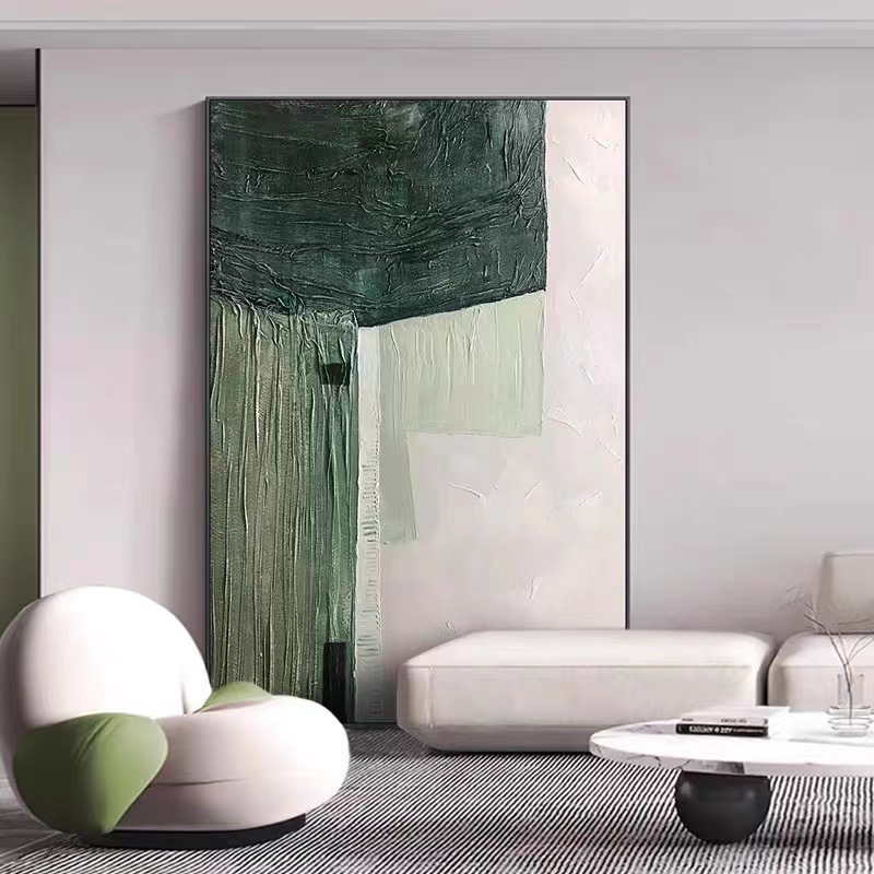 纯手绘肌理抽象装饰画现代简约客厅玄关挂画绿色调落地画立体油画图片