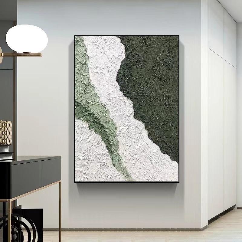 纯手绘抽象立体肌理装饰画玄关竖款大型油画绿色高端现代挂画图片