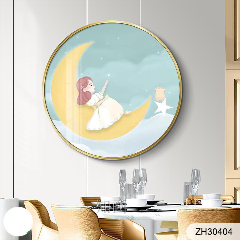 北欧轻奢儿童房圆形装饰画卧室床头挂画女孩房背景墙挂画图片