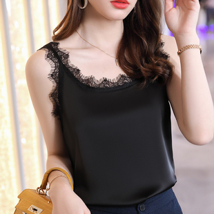 睫毛蕾丝小吊带背心女夏季 内搭真丝打底白色醋酸缎面外穿上衣 西装