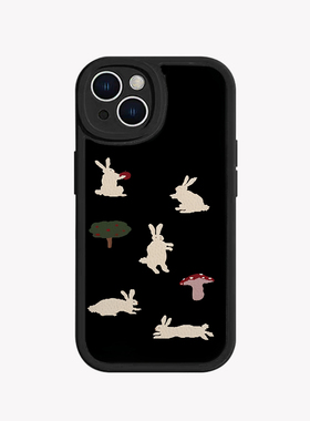 黑色日韩小兔适用于iPhone16pm小米14新款mate60华为p70enova12荣耀小羊皮手机壳opporeno15vivox100苹果13
